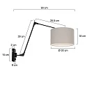 Steinhauer Wandleuchte PRESTIGE CHIC, mit Gelenkarm + zylindrischem Schirm, E27, Drehdimmer + Stecker, schwarz matt / Leinen schlamm