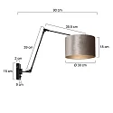 Steinhauer Wandleuchte PRESTIGE CHIC, mit Gelenkarm + zylindrischem Schirm, E27, Drehdimmer + Stecker, schwarz matt / Velours silber