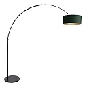 Steinhauer Stehleuchte / Bogenleuchte SPARKLED LIGHT, E27, mit Fussschalter + zylindrischem Schirm, schwarz matt / Velours samtgrün