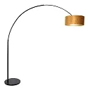 Steinhauer Stehleuchte / Bogenleuchte SPARKLED LIGHT, E27, mit Fussschalter + zylindrischem Schirm, schwarz matt / Velours sandgold