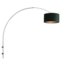 Steinhauer Wandleuchte / Bogenleuchte SPARKLED LIGHT, E27, mit Schnurschalter + zylindrischem Schirm, stahl gebürstet / Velours samtgrün