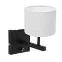 Steinhauer Wandleuchte STANG, E27, Drehdimmer + zylindrischem Schirm, schwarz matt, Leinen weiß