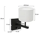Steinhauer Wandleuchte STANG, E27, Drehdimmer + zylindrischem Schirm, schwarz matt, Leinen weiß