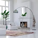 Steinhauer Wandleuchte / Bogenleuchte SPARKLED LIGHT,  E27, mit Schnurschalter + halbrundem Schirm, schwarz matt / Rauchglas