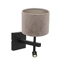 Steinhauer Wandleuchte STANG, E27, mit LED Lese-Spot (1W 2700K 100lm) + 2 Schaltern + zylindrischem Schirm, schwarz matt, Velours silber