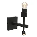 Steinhauer Wandleuchte STANG, E27, mit LED Lese-Spot (1W 2700K 100lm) + 2 Schaltern + zylindrischem Schirm, schwarz matt, Velours silber