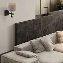 Steinhauer Wandleuchte STANG, E27, mit LED Lese-Spot (1W 2700K 100lm) + 2 Schaltern + zylindrischem Schirm, schwarz matt, Velours silber