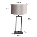 Steinhauer Tischleuchte STANG, Up, 55cm, E27, mit zylindrischem Schirm + Doppel-Stativ + Dreh-Dimmer, schwarz matt, Velours silber