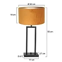 Steinhauer Tischleuchte STANG, Up, 55cm, E27, mit zylindrischem Schirm + Doppel-Stativ + Dreh-Dimmer, schwarz matt, Velours sandgold