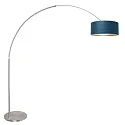 Steinhauer Stehleuchte / Bogenleuchte SPARKLED LIGHT, E27, mit Fussschalter + zylindrischem Schirm, stahl gebürstet / Velours blau