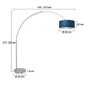 Steinhauer Stehleuchte / Bogenleuchte SPARKLED LIGHT, E27, mit Fussschalter + zylindrischem Schirm, stahl gebürstet / Velours blau