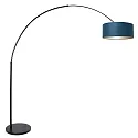 Steinhauer Stehleuchte / Bogenleuchte SPARKLED LIGHT, E27, mit Fussschalter + zylindrischem Schirm, schwarz matt / Velours blau
