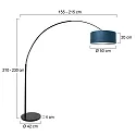 Steinhauer Stehleuchte / Bogenleuchte SPARKLED LIGHT, E27, mit Fussschalter + zylindrischem Schirm, schwarz matt / Velours blau