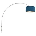 Steinhauer Wandleuchte / Bogenleuchte SPARKLED LIGHT, E27, mit Schnurschalter + zylindrischem Schirm, stahl gebürstet / Velours blau