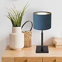Steinhauer Tischleuchte STANG, Up, 40cm, E27, Dreh-Dimmer + zylindrischem Schirm , schwarz matt, Velours blau