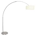 Steinhauer Stehleuchte / Bogenleuchte SPARKLED LIGHT, E27, mit Fussschalter + zylindrischem Schirm, stahl gebürstet / Leinen weiß