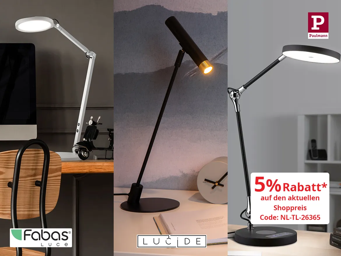 Mehr Licht. Mehr Fokus. 5 % Rabatt auf unsere Schreibtischleuchten